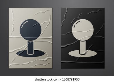 White Push pin icon isolated on crumpled paper background. Thumbtacks sign. Paper art style. Vector Illustration
