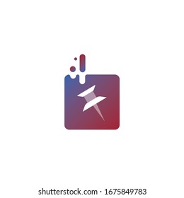 Icono de empuje blanco aislado en fondo blanco. Signo de Thumbtacks. Botón Color cuadrado.  Ilustración vectorial