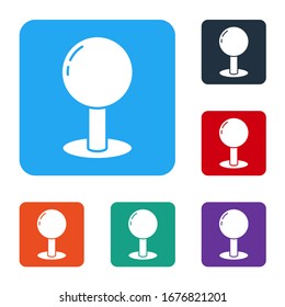 Weiße Push-Pin-Symbol einzeln auf weißem Hintergrund. Thumbstapel-Zeichen. Die Symbole werden in den Tasten für das Farbquadrat eingestellt. Vektorillustration-Illustration