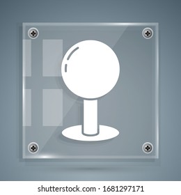 White Push pin icon isolated on grey background. Thumbtacks sign. Square glass panels. Vector Illustration