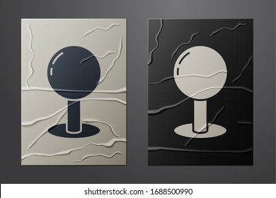 White Push pin icon isolated on crumpled paper background. Thumbtacks sign. Paper art style. Vector Illustration