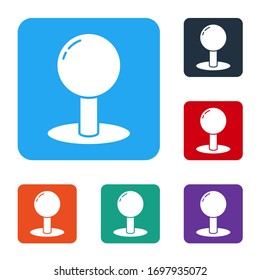 White Push pin icon isolated on white background. Thumbtacks sign. Set icons in color square buttons. Vector Illustration