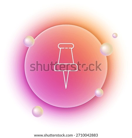 White Push pin icon isolated on white background. Thumbtacks sign. Orange and pink gradient circle background. Vector