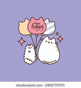 globos de gatos de pusheen blanco feliz cumpleaños Vector Ilustración Pusheen Gato vectorial arte..