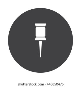 White Pushpin icon on black button isolated on white