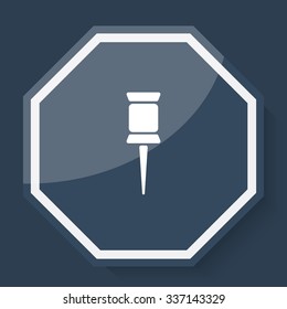 White Pushpin icon on plum blue web app button
