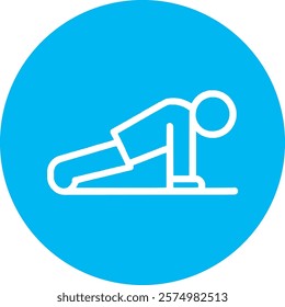 A white push-up icon on a light blue circular background, symbolizing strength, endurance, and bodyweight exercises. The design promotes fitness and an active lifestyle, reflecting a modern, clean, an