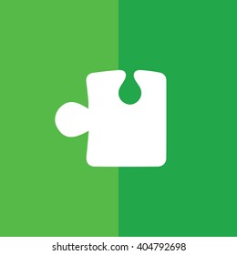 White puzzle icon vector illustration. Green background