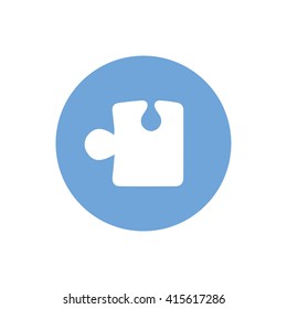 White puzzle icon vector illustration. Blue circle. Blue button