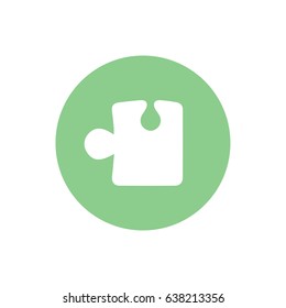 White puzzle icon vector illustration. Green circle. Green button