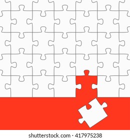 White Puzzle With Red Background And The Wrong Puzzle Piece