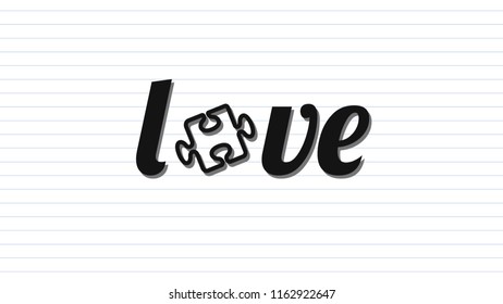 White Puzzle and text love vector illustration isolated on white background.Concept Relationships, harmony and love of family.