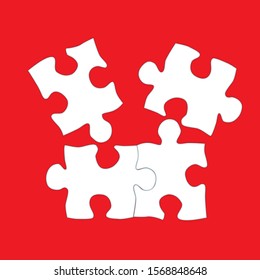 White puzzles on a red background. The concept of establishing contacts, partnerships, business solutions. Conceptual vector illustration.