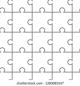 White puzzles pieces seamless pattern. Jigsaw Puzzle template ready for print. Cutting guidelines on white eps10