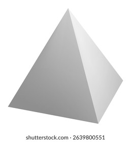 White pyramid standing on white background representing stability, growth, success, power, hierarchy, business, strategy, vision, leadership, achievement and progress