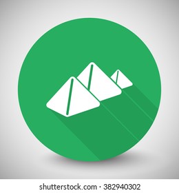 White Pyramids icon with long shadow on green circle