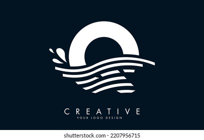 White Q Letter Logo with Waves and Water Drops Design Vector Illustration.