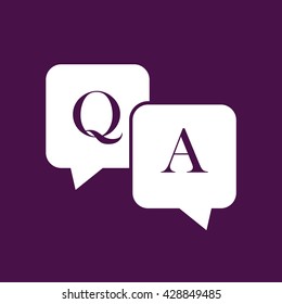 White Q&A questions and answers icon vector. Purple background