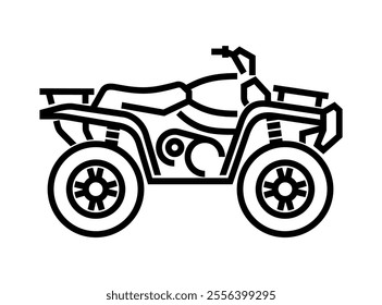 White Quad bike in side view, in bold line. Four-wheeled motorcycle in flat style - isolated icon transportation. Vector illustration