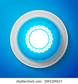 White Quality emblem icon isolated on blue background. Circle blue button with white line. Vector Illustration