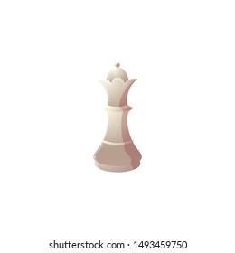 White queen chess icon. Raster illustration in flat cartoon style on white background