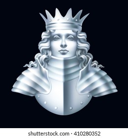 White Queen's head in armor on a black background / Tinting - on a separate layer, color and blending mode may be different