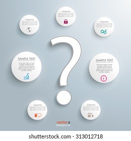 White question mark with 7 circles on the gray background. Eps 10 vector file.