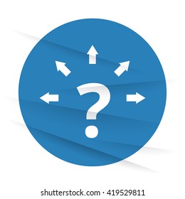 White Question Mark Arrows icon label on wrinkled paper