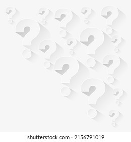 White question mark background in minimal style. Vector random white 3d question marks background.