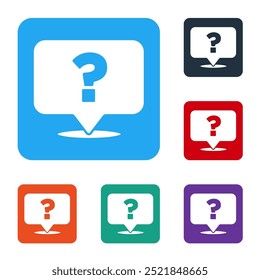 White Question mark icon isolated on white background. FAQ sign. Copy files, chat speech bubble and chart. Set icons in color square buttons. Vector