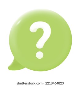 White question mark on green speech bubble 3D icon. Question mark as symbol of confusion, help 3D vector illustration on white background. Information, FAQ, customer support, survey concept