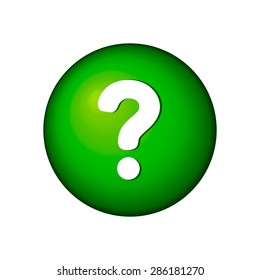 White question mark on the green icon button 3d. Vector illustration