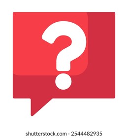 White question mark on red square speech bubble background icon. User request to search for information on web element. Simple flat vector isolated on white background