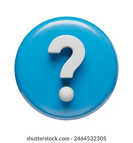 White question mark symbol in blue glossy circle. Interrogation mark icon with 3d effect. FAQ, support, help, solution mark symbol three-dimensional rendering vector illustration