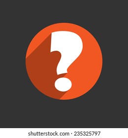White questions mark icon on red button. Circle isolated on black background. Vector abstract illustration EPS10
