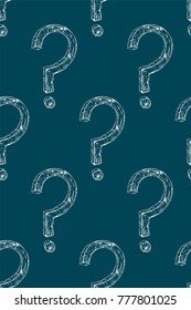 White questions signs on a blue background. Seamless texture. Repeating background. Tile pattern.