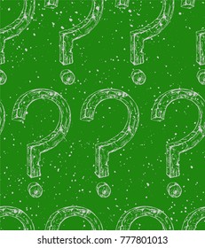 White questions signs on a green background. Seamless texture. Repeating background. Tile pattern.