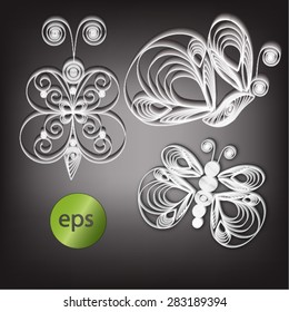 White quiling style butterflies set