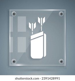 White Quiver with arrows icon isolated on grey background. Square glass panels. Vector