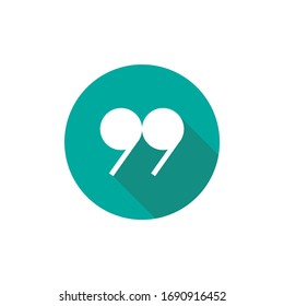 white quote marks in blue circle with shadow isolated on white.  Flat reading icon. Vector illustration. quotation logo.  Chat sign.  Citation