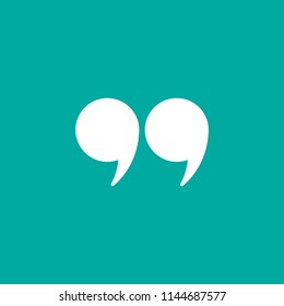 white quote marks isolated on blue.  Flat reading icon. Vector illustration. quotation logo.  Chat sign.  Citation
