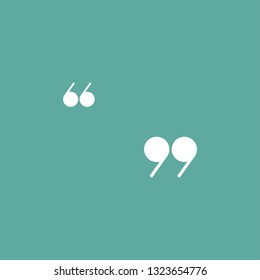 white quote marks isolated on tuquoise background.  Flat reading icon. Vector illustration. quotation logo. 