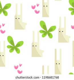 White rabbbits pattern on white backgroung vector illustration flat desing