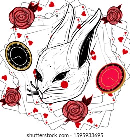 White rabbit from Alice in wonderland book. Childish vector illustration.
