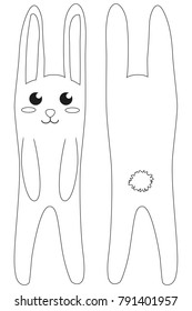 White rabbit black and white poster. Paper cut 2 two sides. Coloring book page for adults and kids. Easter themed vector illustration for gift card flyer certificate or banner, icon logo patch sticker