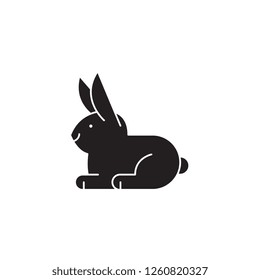White rabbit black vector concept icon. White rabbit flat illustration, sign