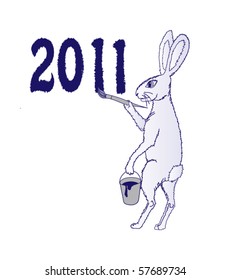 white rabbit with brush in his paw