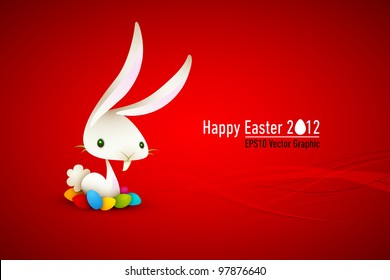 Conejo blanco | Conejo con huevos de color | Ilustración de Pascua | Capas organizadas y designadas en consecuencia