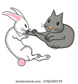 The White Rabbit and Bunny Fighting Illustration