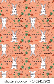 White Rabbit with carrot seamless pattern for kids